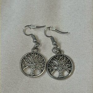 Silver Tree of Life Drop Charm Earrings